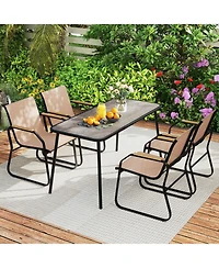 Gymax 5 Pcs Patio Dining Set w/ Wood-like Armrests & Metal Frame for Garden Yard