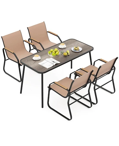 Gymax 5 Pcs Patio Dining Set w/ Wood-like Armrests & Metal Frame for Garden Yard