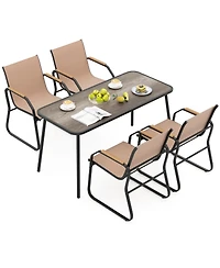 Gymax 5 Pcs Patio Dining Set w/ Wood-like Armrests & Metal Frame for Garden Yard