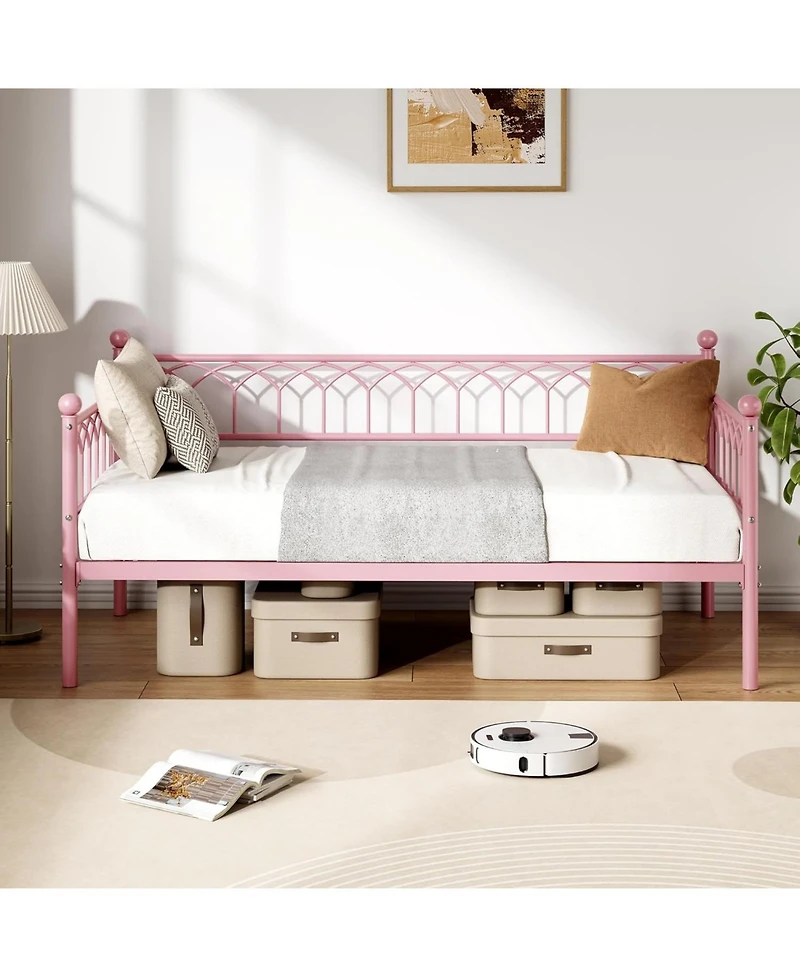 gaomon Twin Size Daybed, Sofa Bed Frame with Metal Steel Slat Support, Heavy Duty Metal Bed Frame, Space Saving, Easy Assembly, for Small Spaces