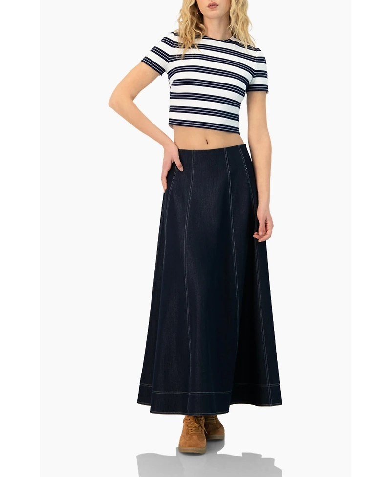 Ivonne Women's Wide Denim Midi Skirt