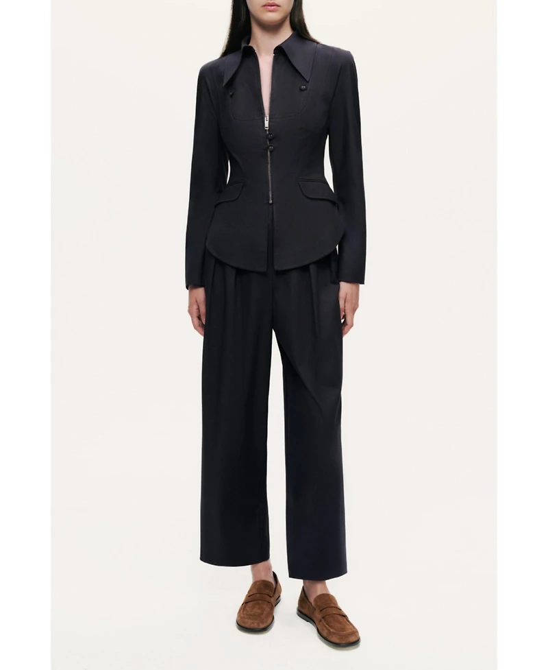 Nocturne Women's Pleated Tapered Crop Trousers