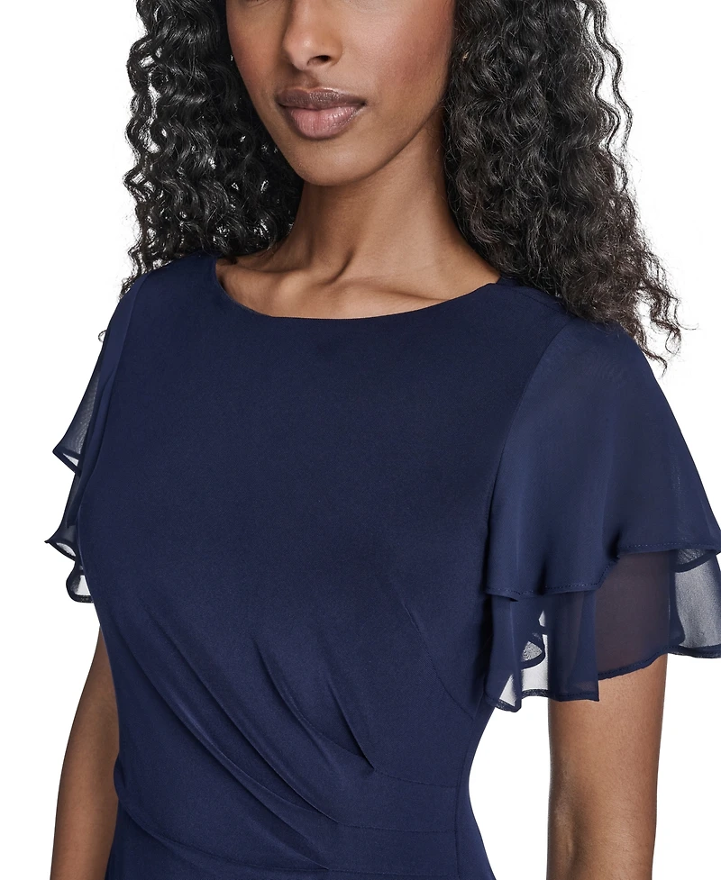 Jessica Howard Petite Flutter-Sleeve Tuck Faux Wrap Sheath Dress