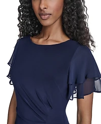 Jessica Howard Petite Flutter-Sleeve Tuck Faux Wrap Sheath Dress