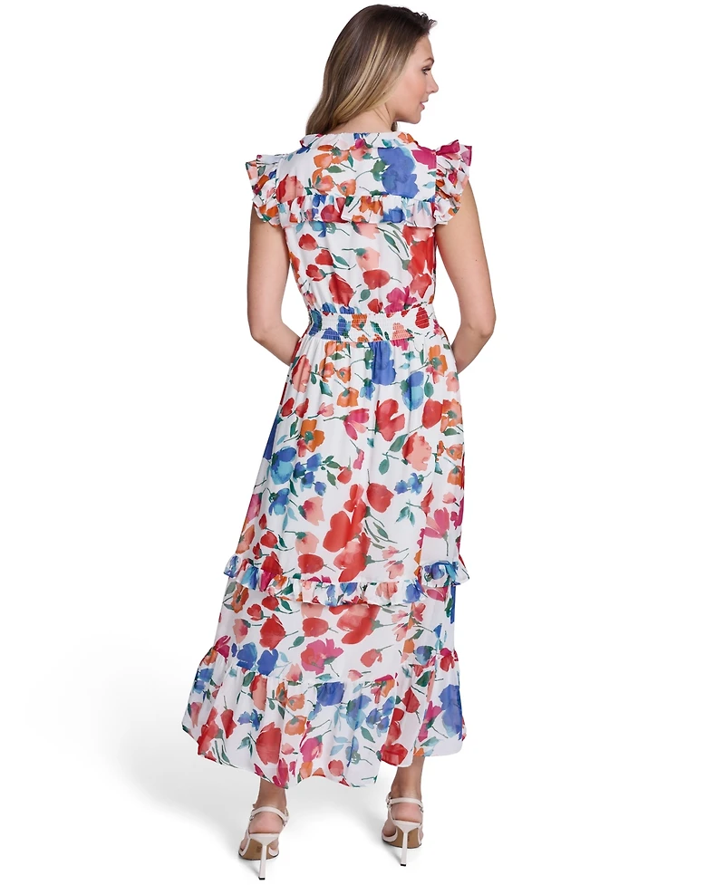 Jessica Howard Petite Printed Smocked-Waist Midi Dress