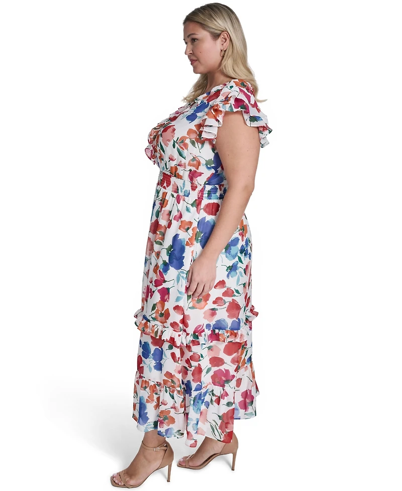 Jessica Howard Plus V-Neck Smocked Waist Midi Dress