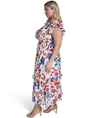 Jessica Howard Plus V-Neck Smocked Waist Midi Dress