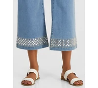 Style & Co Women's Sequined Pull-On High-Rise Cropped Wide Leg Jeans, Macy's Exclusive