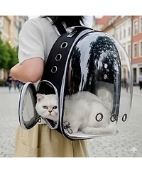 Breathable Transparent Pet Carrier Bag for Cats & Small Dogs – Portable Space Capsule with Zipper, Black, Ideal for Travel & Outdoor Adventures