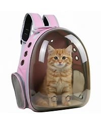 Breathable Transparent Pet Carrier Bag for Cats & Small Dogs – Portable Space Capsule with Zipper, Pink, Ideal for Travel & Outdoor Adventures