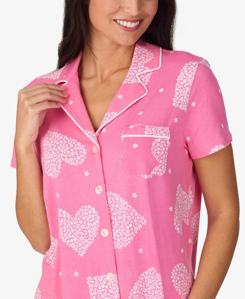 Cuddl Duds Women's Cropped Notch Collar Pajama Top and Pants, 2-Piece Set