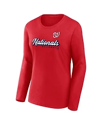 Fanatics Women's 2-Piece Red Washington Nationals Run The Bases Long Sleeve T-Shirt and Cuffed Knit Hat with Pom Combo Set