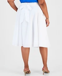 Tahari Asl Plus Pleated Cotton Midi Skirt