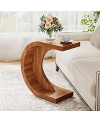 Tribesigns C-Shaped End Table, Wood Side Table for Couch Sofa Living Room Bedroom Small Space, Rustic Brown