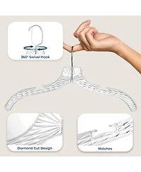 SereneLife 12 Pcs. Clear Plastic Hangers – Non-Slip, Crystal-Cut, Durable & Space-Saving Invisible Hangers for Suits & Clothing (Transparent)