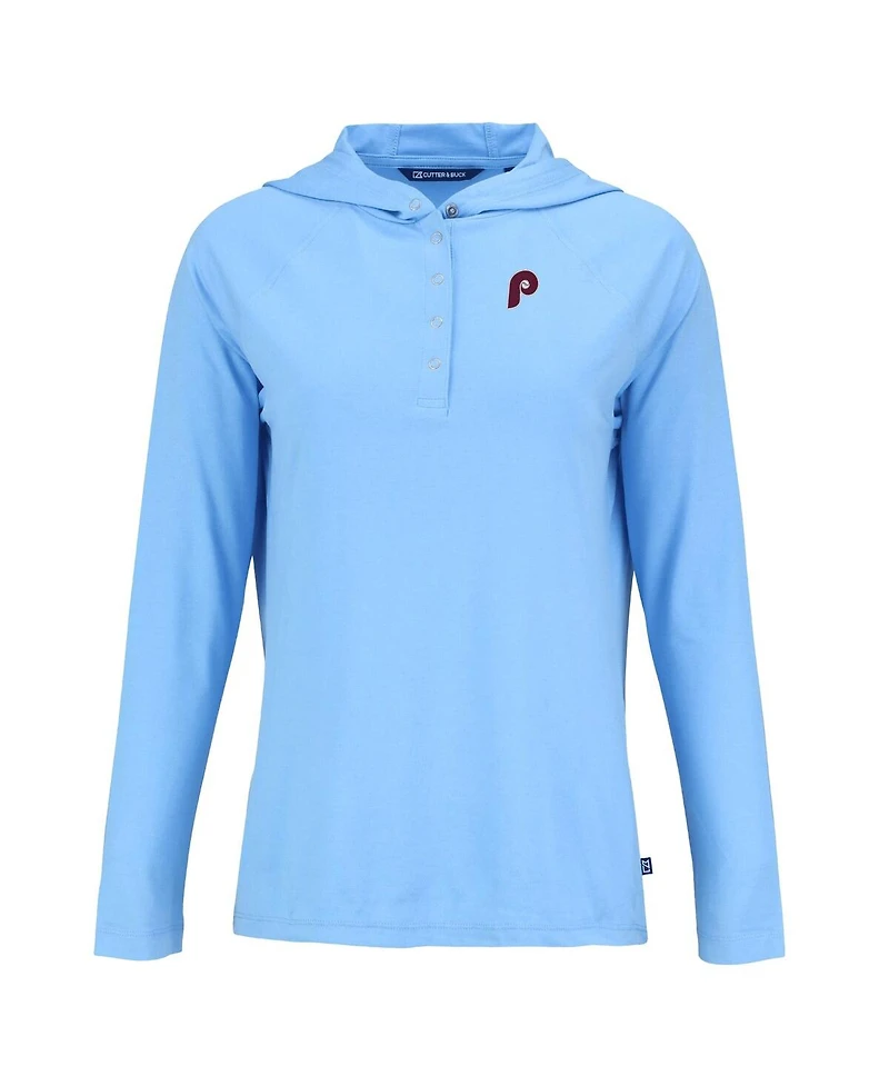 Cutter & Buck Women's Powder Blue Philadelphia Phillies Cooperstown Collection Coastline Epic Comfort Eco Hoodie Raglan Long Sleeve T-Shirt