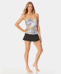 Anne Cole Womens Twist Front Strapless Tankini Top Solid Soft Band Rock Swim Skort