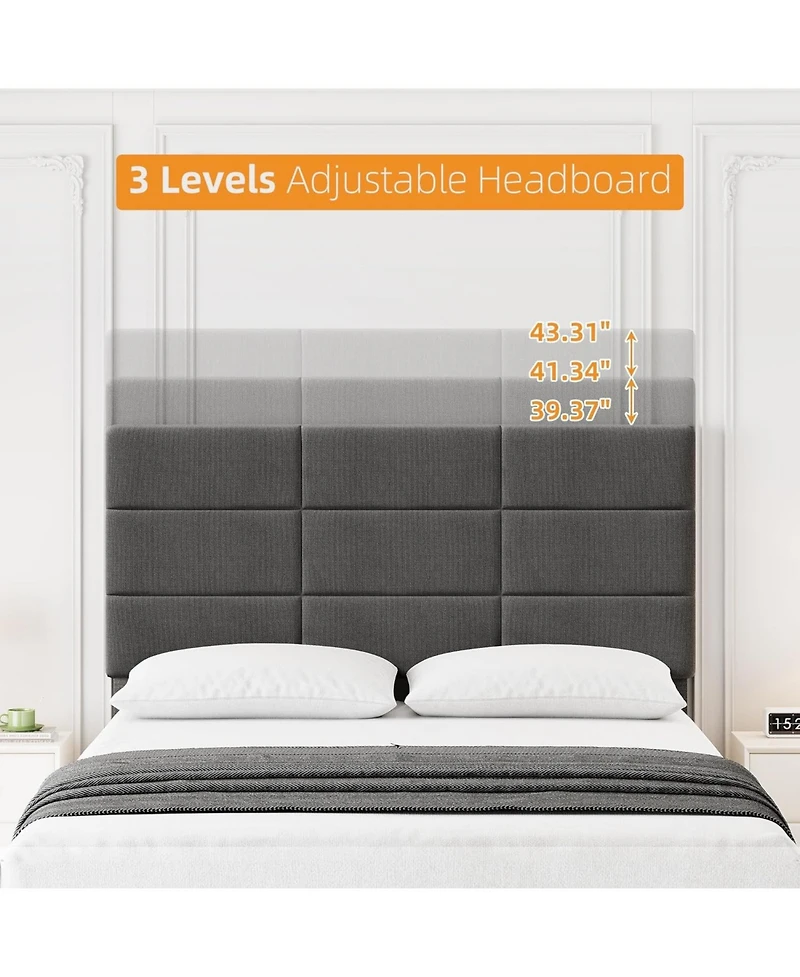 Gaomon Upholstered Twin Bed Frame with Adjustable Headboard, Linen Upholstered Platform Bed, No Box Spring Needed, 700Lbs Strong Metal Support