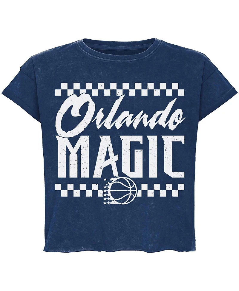 Sportiqe Men's and Women's Blue Orlando Magic Rock Roll Collection Gwen Premium Mineral Wash Cropped T-Shirt