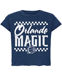 Sportiqe Men's and Women's Blue Orlando Magic Rock Roll Collection Gwen Premium Mineral Wash Cropped T-Shirt