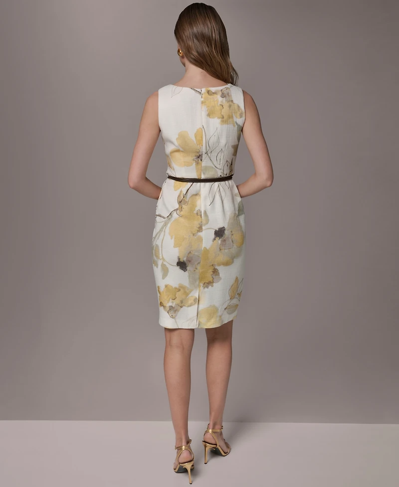 Donna Karan New York Women's Floral Sheath Midi Dress with Lariat Belt