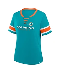 Fanatics Women's Aqua Miami Dolphins Redzone Draw Play Athena Lace-Up T-Shirt
