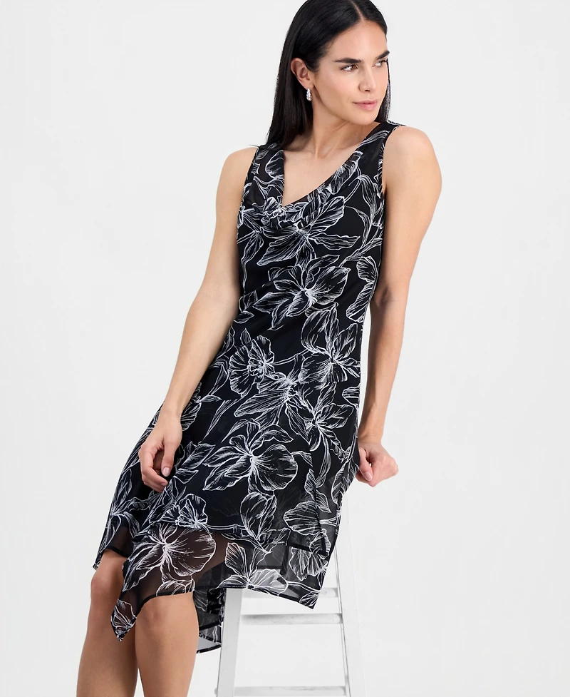 Connected Petite Handkerchief-Hem Midi Dress