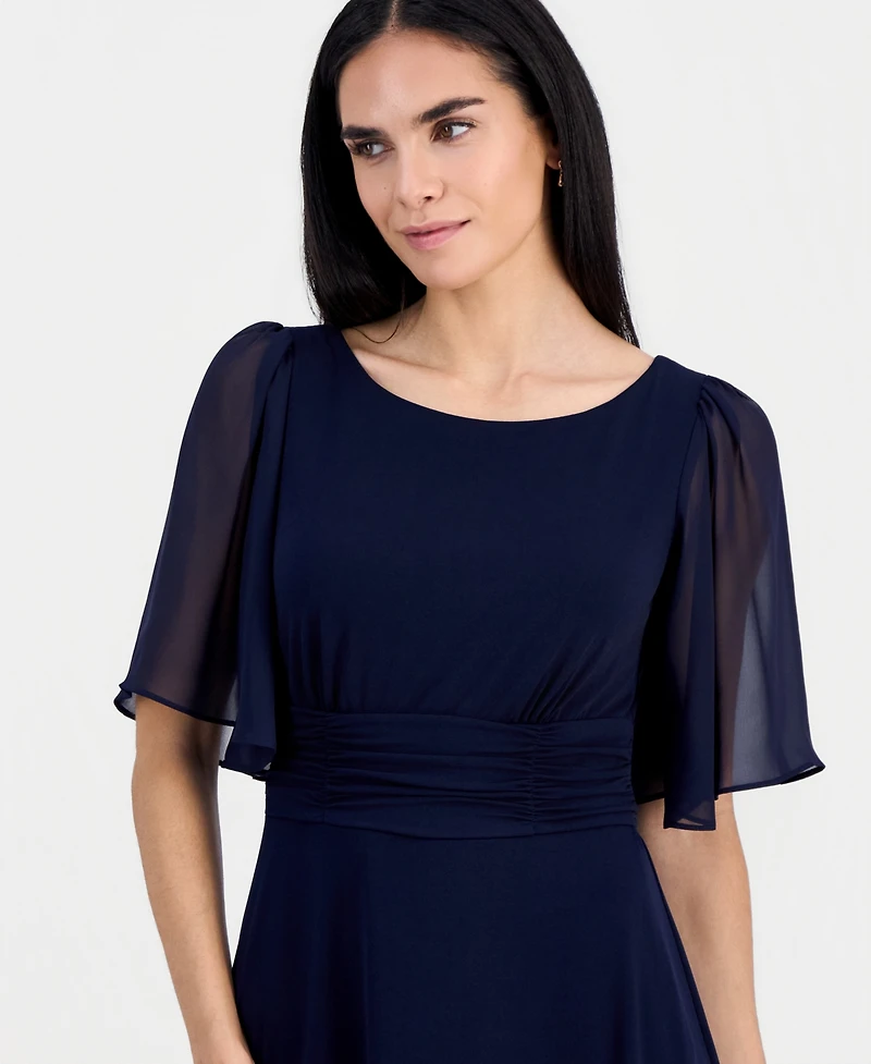 Connected Petite Flutter-Sleeve Midi Dress