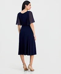Connected Petite Flutter-Sleeve Midi Dress