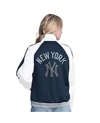 G-iii Sports by Carl Banks Women's White/Navy New York Yankees Rally Rhinestone Raglan Full-Zip Track Jacket