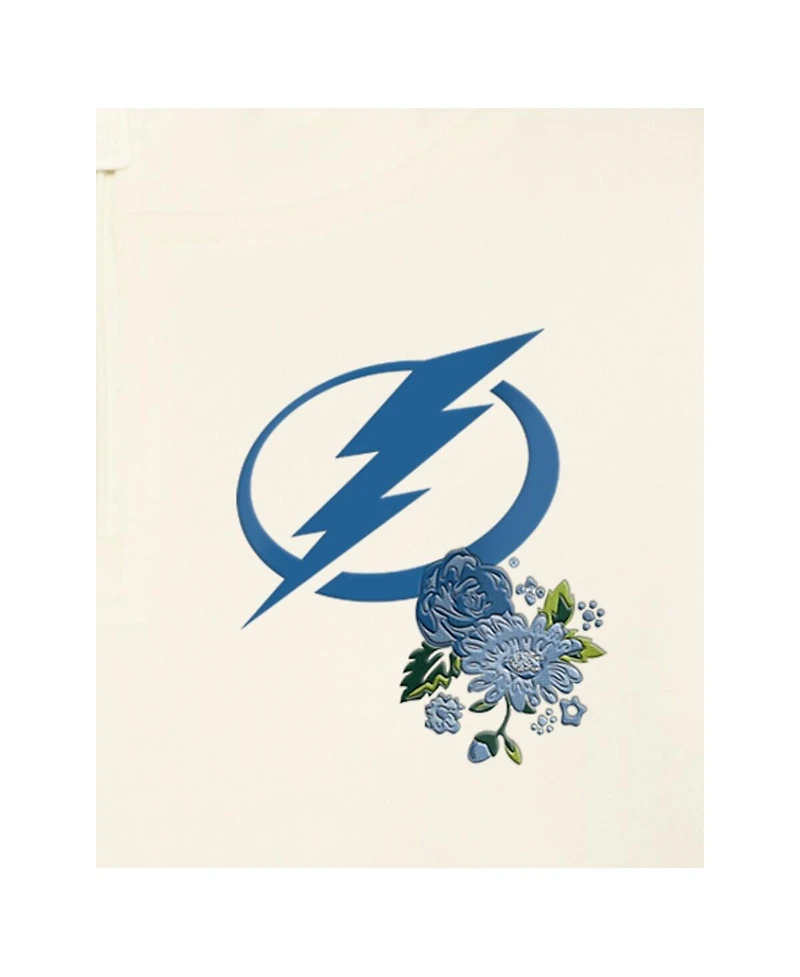 New Era Women's Cream Tampa Bay Lightning Glam Game Quarter-Zip Cropped Floral Hoodie Pullover