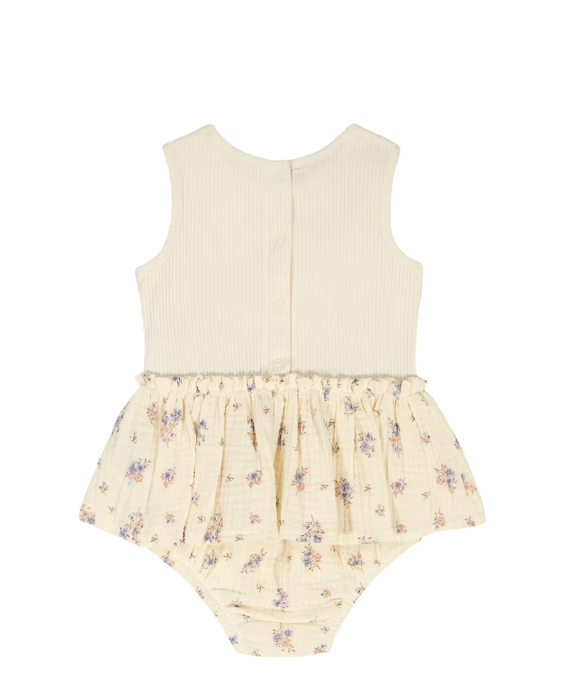 Calvin Klein Baby Girls' Chunky Rib and Printed Cotton Sunsuit
