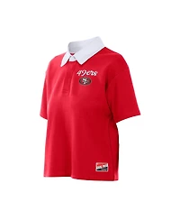 New Era Women's Scarlet San Francisco 49ers Throwback Boxy Cropped Polo Shirt