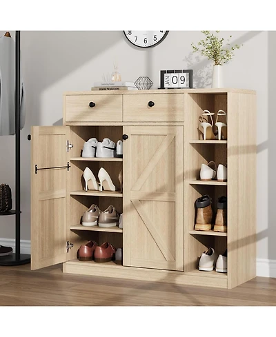 Gaomon 42'' Shoe Storage Cabinet with Doors & Drawers, Modern 4 Tier Shoe Rack Organizer with Adjustable Shelves and Stable Base