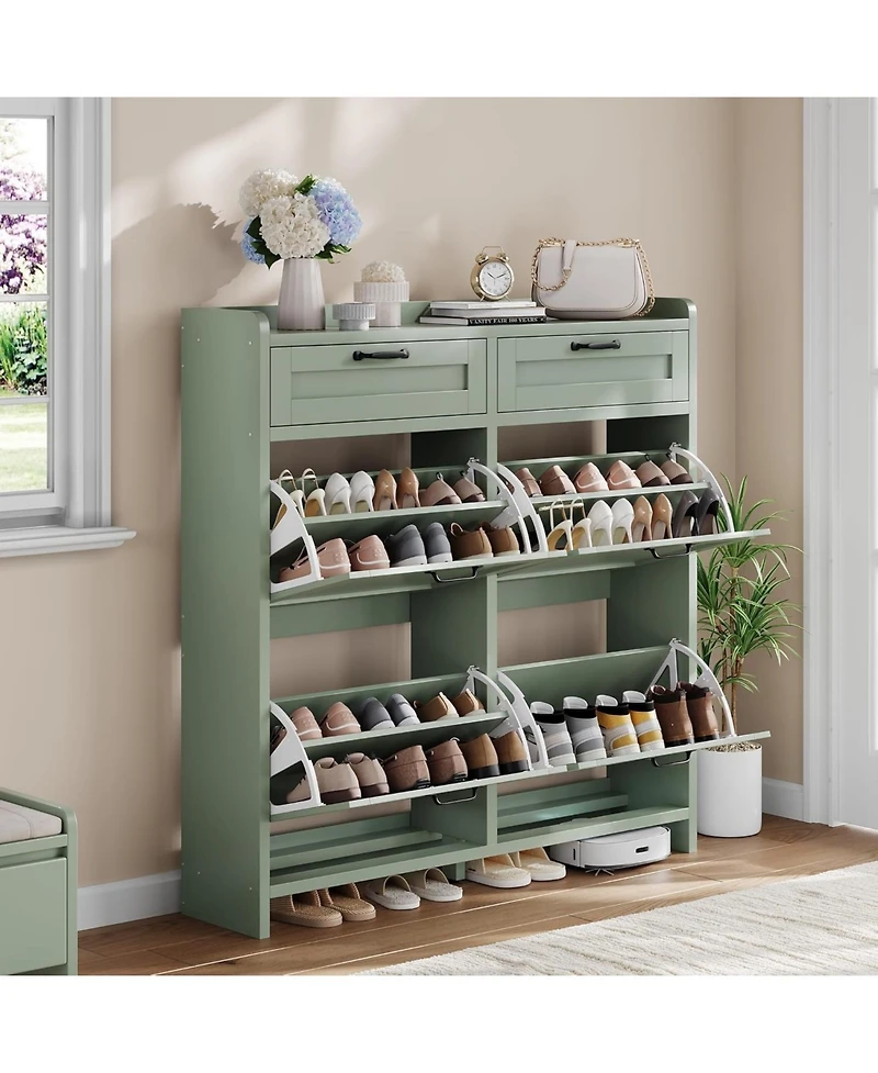 Gaomon Shoe Cabinet with 4 Flip Drawers and 2 Top Drawers, High-Gloss Painted Wood Shoe Organizer with Adjustable Shelves, Freestanding Hidden Storage