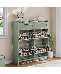 Gaomon Shoe Cabinet with 4 Flip Drawers and 2 Top Drawers, High-Gloss Painted Wood Shoe Organizer with Adjustable Shelves, Freestanding Hidden Storage