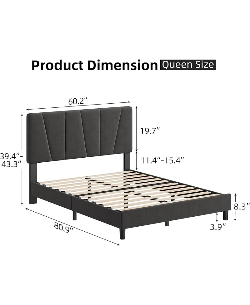 gaomon Queen Size Bed Frame with Adjustable Headboard, Linen Upholstered Platform Bed Frame with Strong Wooden Slats, Noise Free, No Box Spring Needed