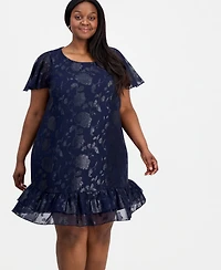 Connected Plus Round-Neck Ruffle-Hem Dress