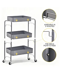 Yigii Metal Rolling Cart with Wheels for Kitchen, Bathroom, & More - Easy Assembly, Durable