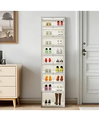 gaomon 9 Tier Foldable Shoe Rack Organizer with Clear Doors - Storage for 18 Pairs Collapsible Shoe Cabinet for Entryway Living Room Closet