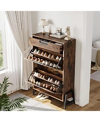 gaomon Shoe Storage Cabinet Shoe Rack Cabinet with 2 Flip Drawers and 1 Top Drawer Freestanding Hidden Shoe Storage Organizer with Adjustable Shelves