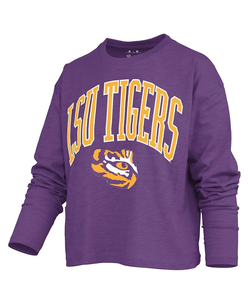 Pressbox Women's Purple Lsu Tigers Motley Boxy Waist-Length Long Sleeve T-Shirt
