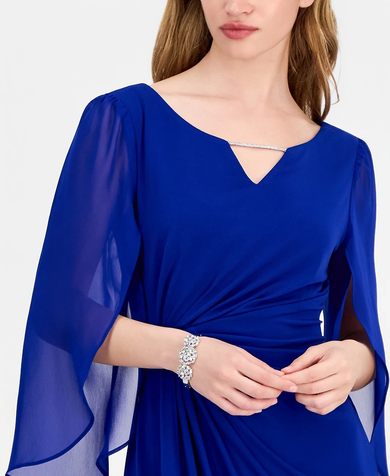 Connected Women's Cape-Sleeve Trimmed-Neck Sheath Dress