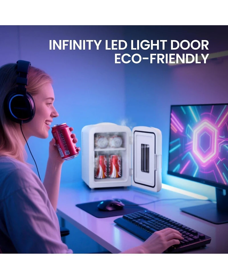 Antarctic Star 4L Portable Mini Fridge with Vibrant Led Gaming Lights