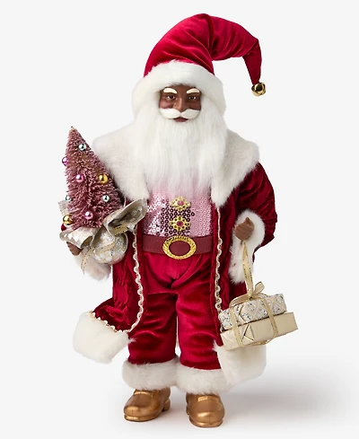 Holiday Lane Whimsy African American Standing Santa with Tree and Gifts, Macy's Exclusive
