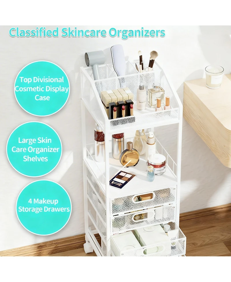 Yigii Multi-Compartment Makeup Organizer with Wheels for Skincare and Cosmetics