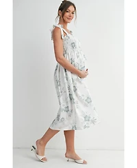 Hello Miz Maternity Floral Smocked Empire Waist Midi Dress with Tie Straps