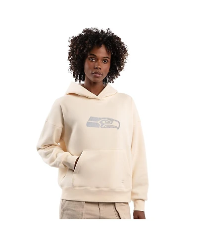 Starter Women's Cream Seattle Seahawks Rhinestone Relaxed Hoodie