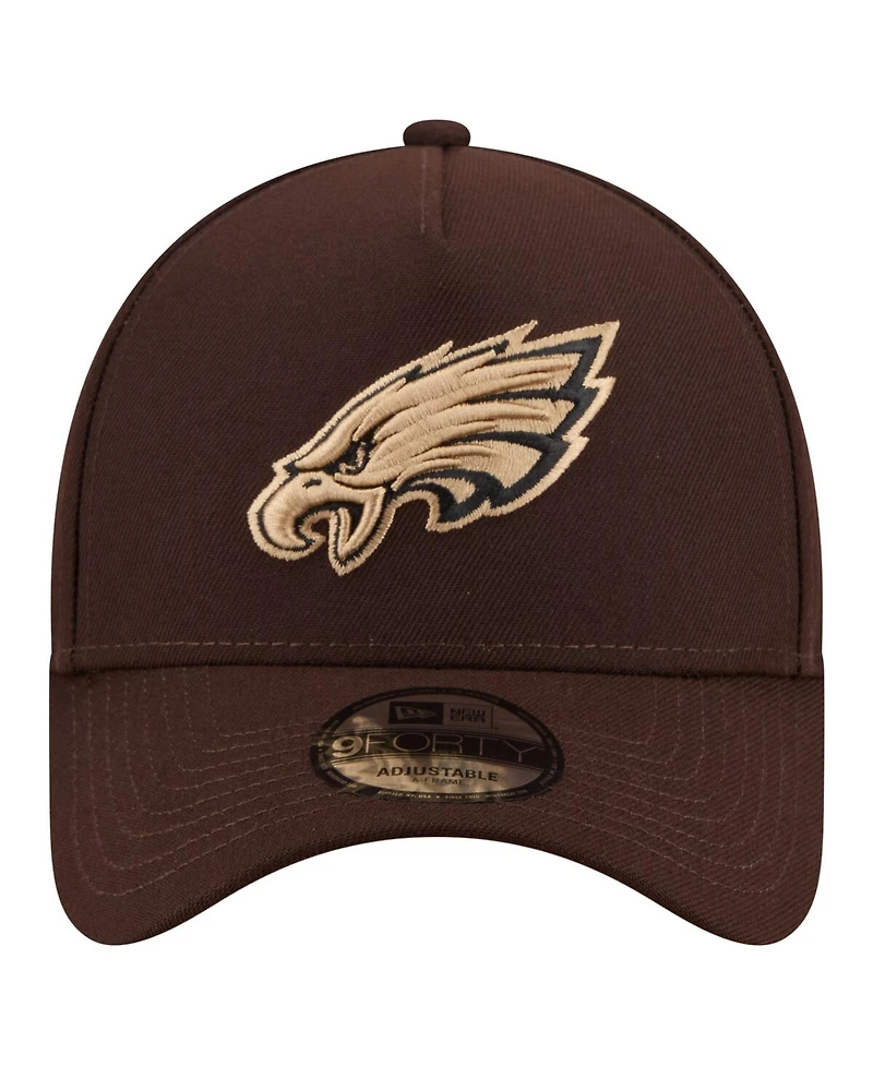 New Era Men's Dark Brown Philadelphia Eagles Burnt Wood A-Frame 9FORTY Adjustable Hat
