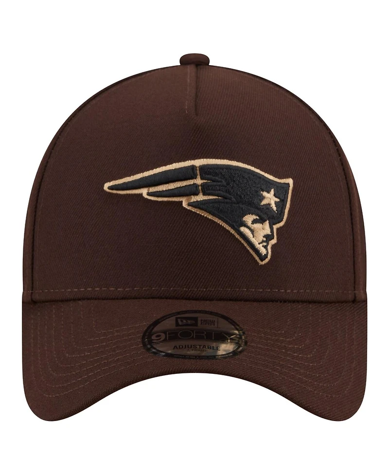New Era Men's Dark Brown New England Patriots Burnt Wood A-Frame 9FORTY Adjustable Hat